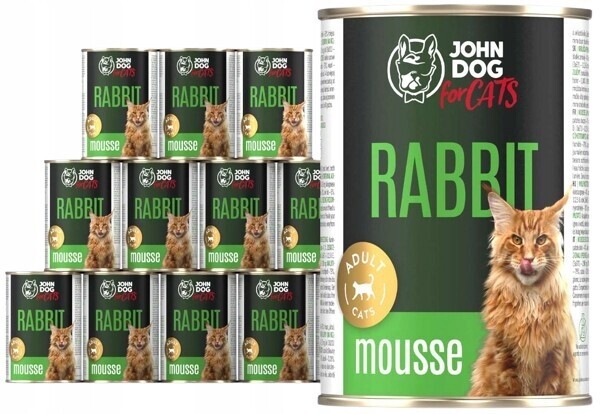 Monoproteinové krmivo krmivo pro kočky králík mus John Dog for Cats 12 x 400 g