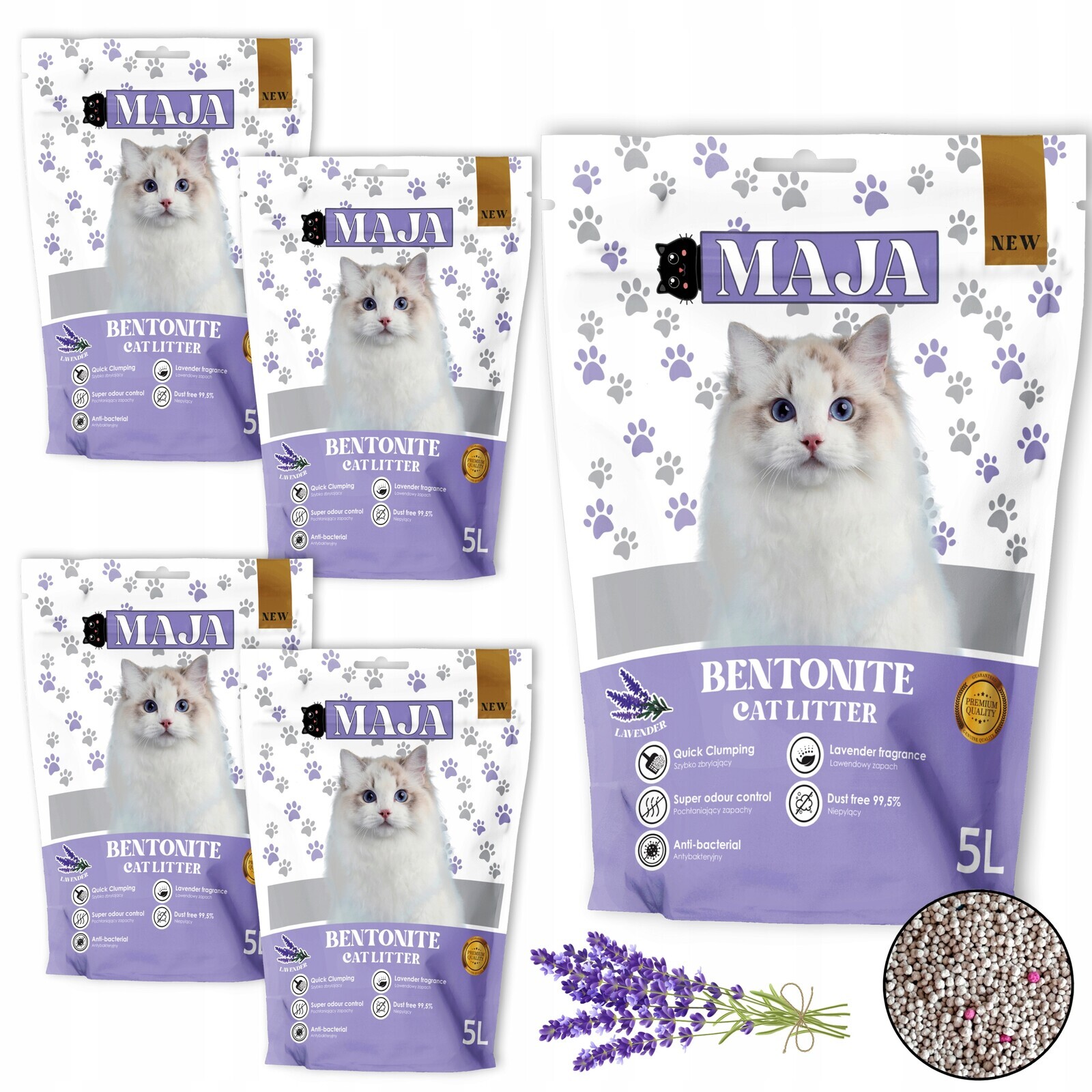 5 x Bentonitové stelivo Maja Premium 25L Levandulová Sada