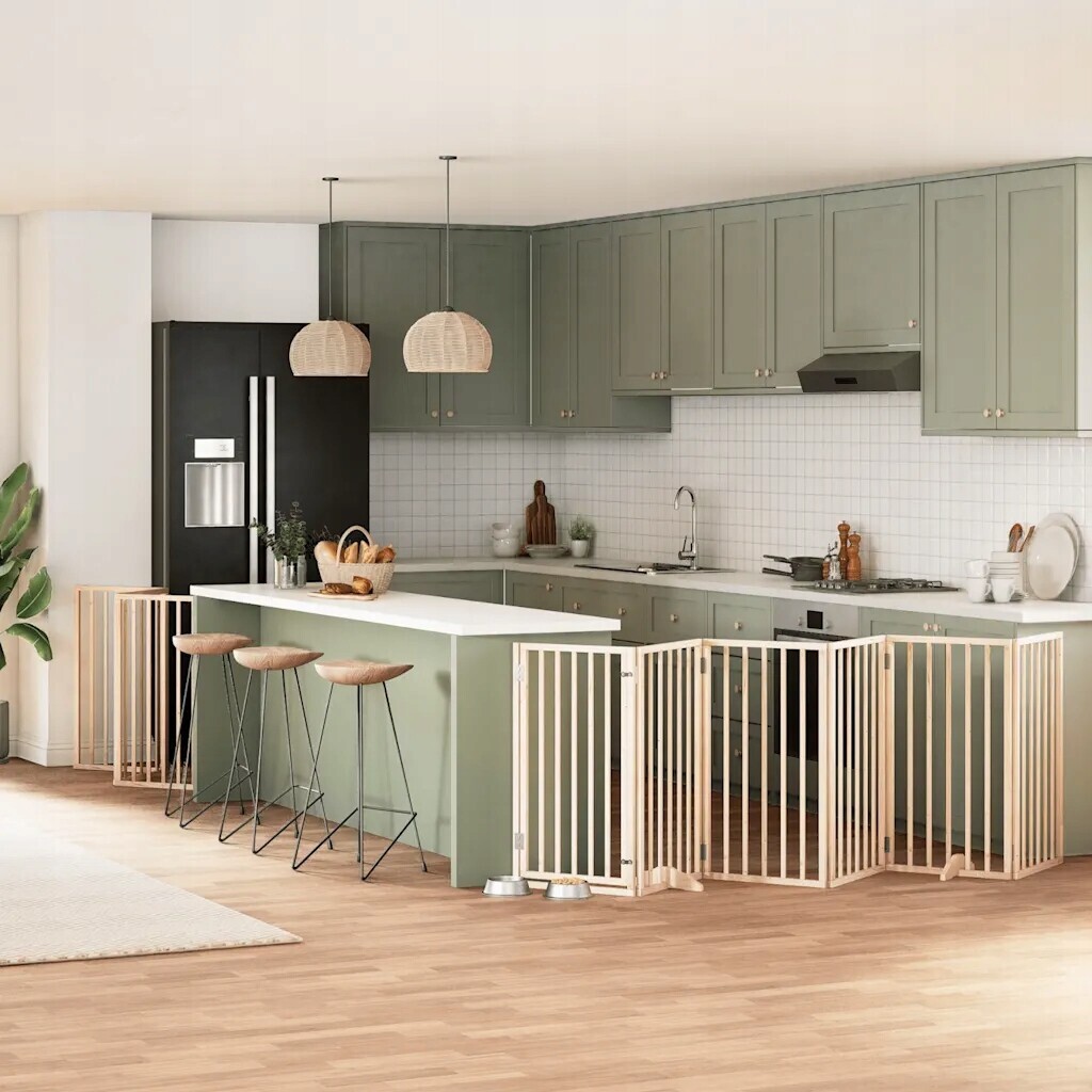 Zábrana pro psy s dvířky skládací 9 panelů 450 cm topol Hnědá 3155532