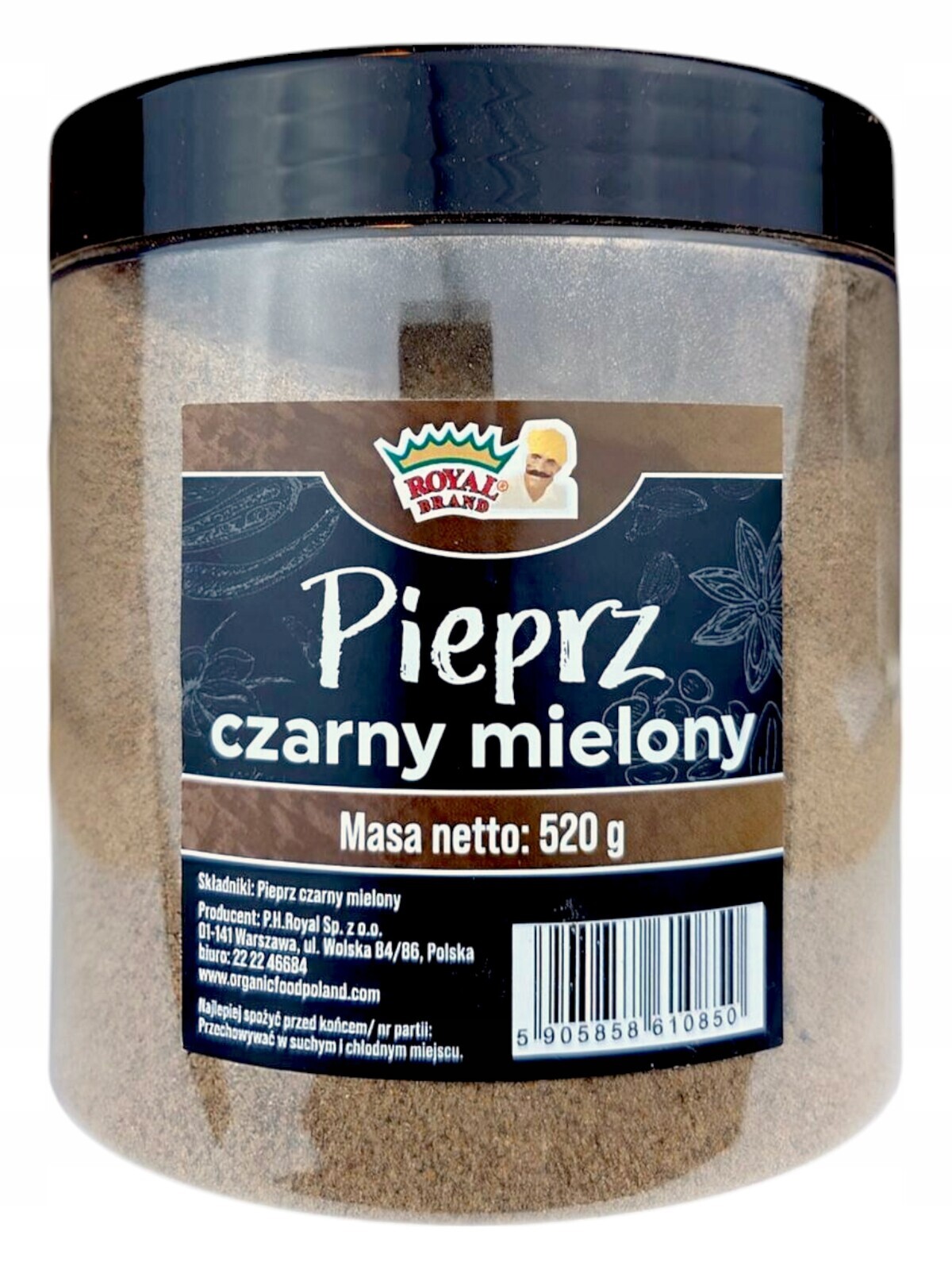 Pepř Černý mletý Royal Brand 520 g ve velké pěkné opakovaně použitelné sklenici