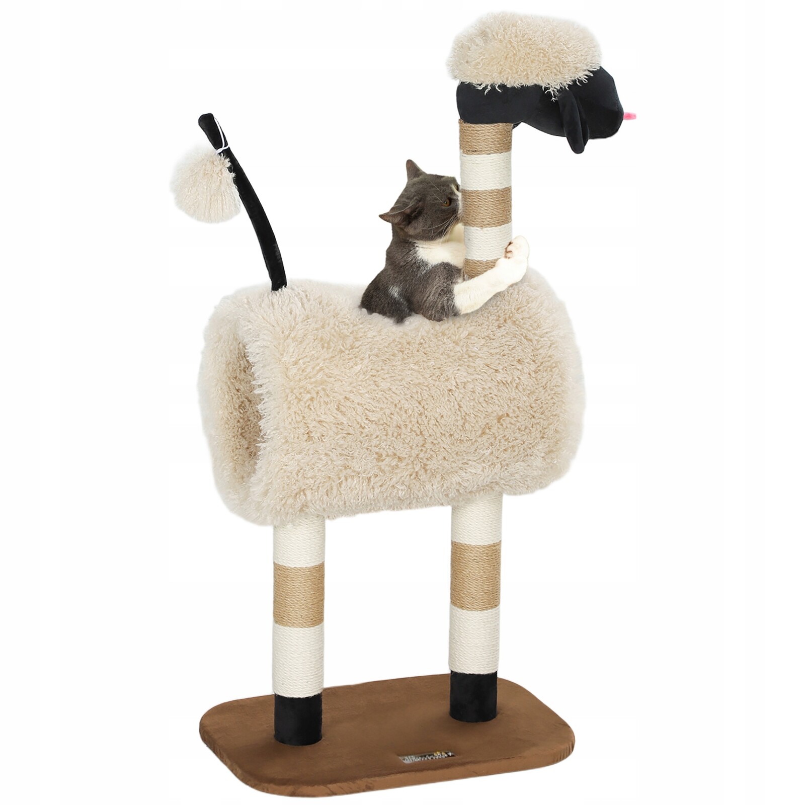 Škrabadlo pro kočky 98 cm, s tunelem a míčem, hnědé