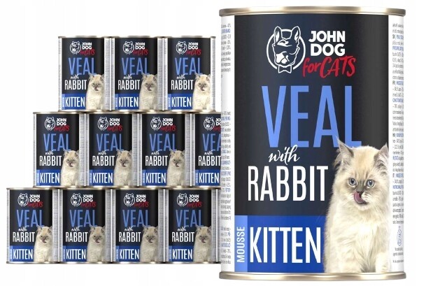 Krmivo mokré pro kočky Telecí pěna Králík John Dog for Cats Junior 12x400 g