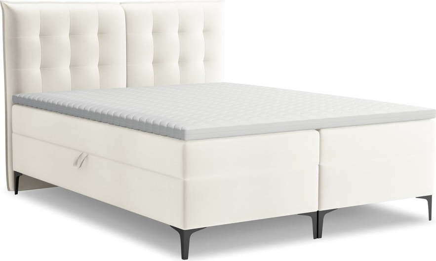 Krémová boxspring postel s úložným prostorem 140x200 cm Mikana – Makamii