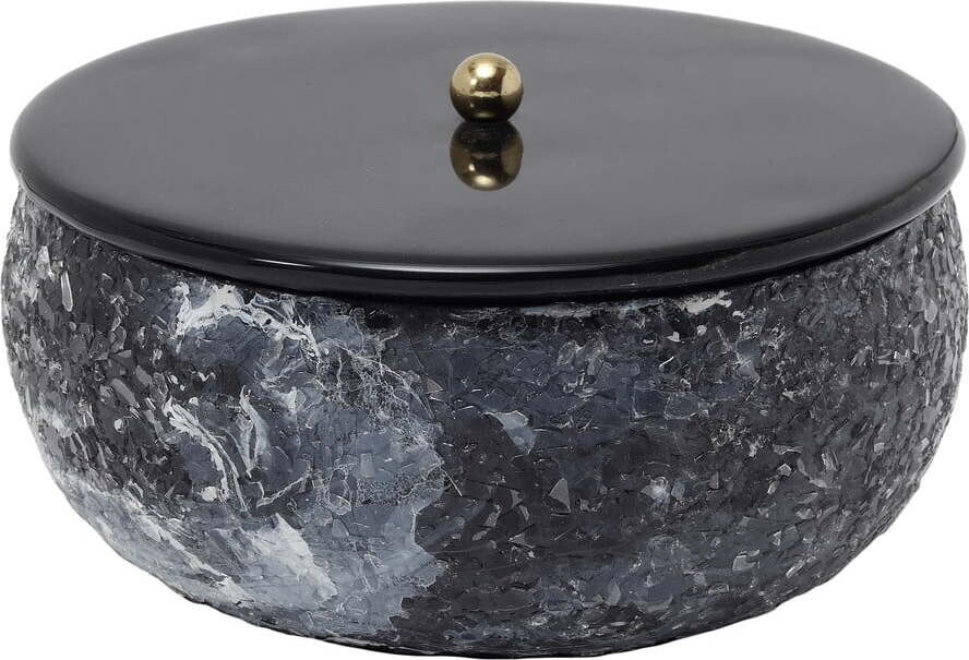 Černý kovový úložný box s víkem/dekorativní ø 16,5x7,5 cm Mosaic Marble – PT LIVING