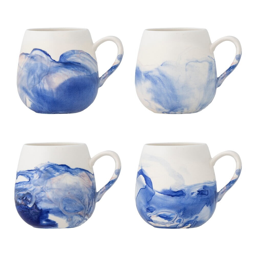 Bílé/modré šálky v sadě 4 ks z kameniny 250 ml Lyre – Bloomingville