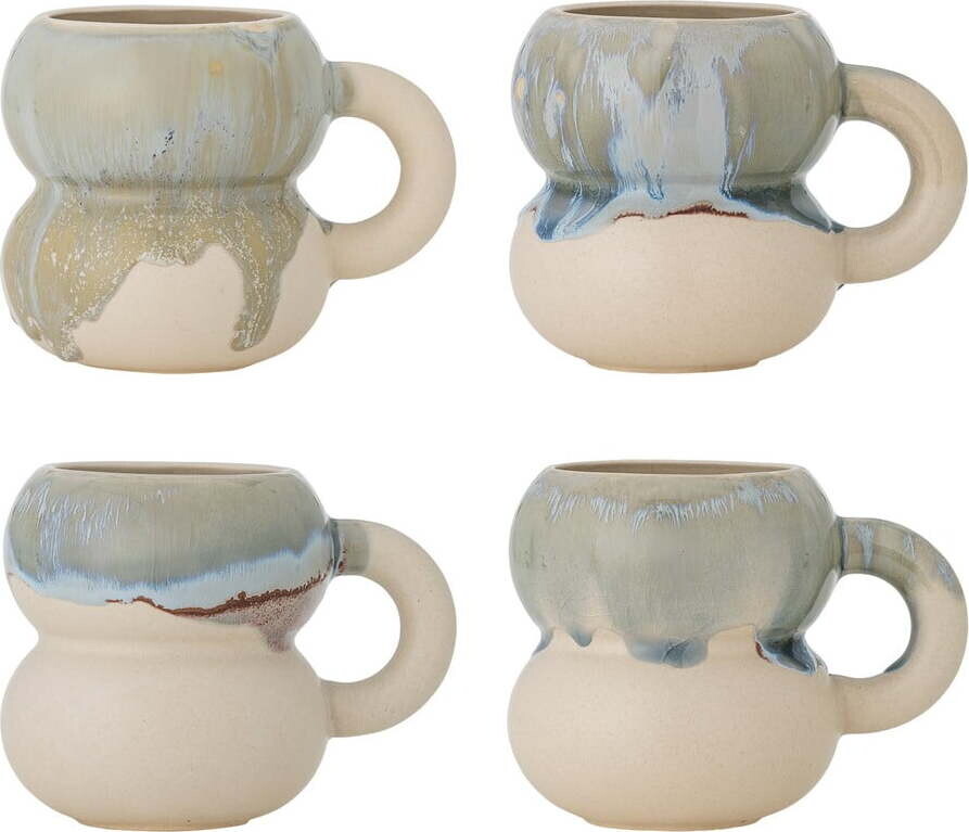 Modré/krémové hrnky v sadě 4 ks z kameniny 400 ml Luna – Bloomingville
