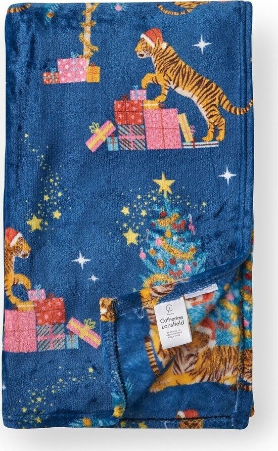 Modrá deka s vánočním motivem z mikroplyše 130x170 cm Christmas Tiger – Catherine Lansfield