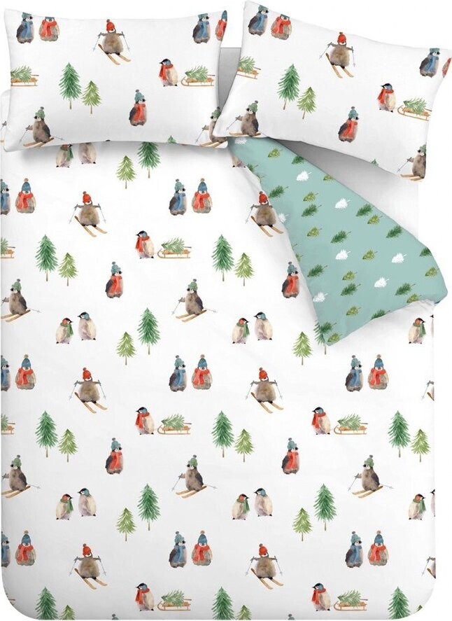 Bílé flanelové povlečení na dvoulůžko/prodloužené 230x220 cm Snowy Penguin – Catherine Lansfield