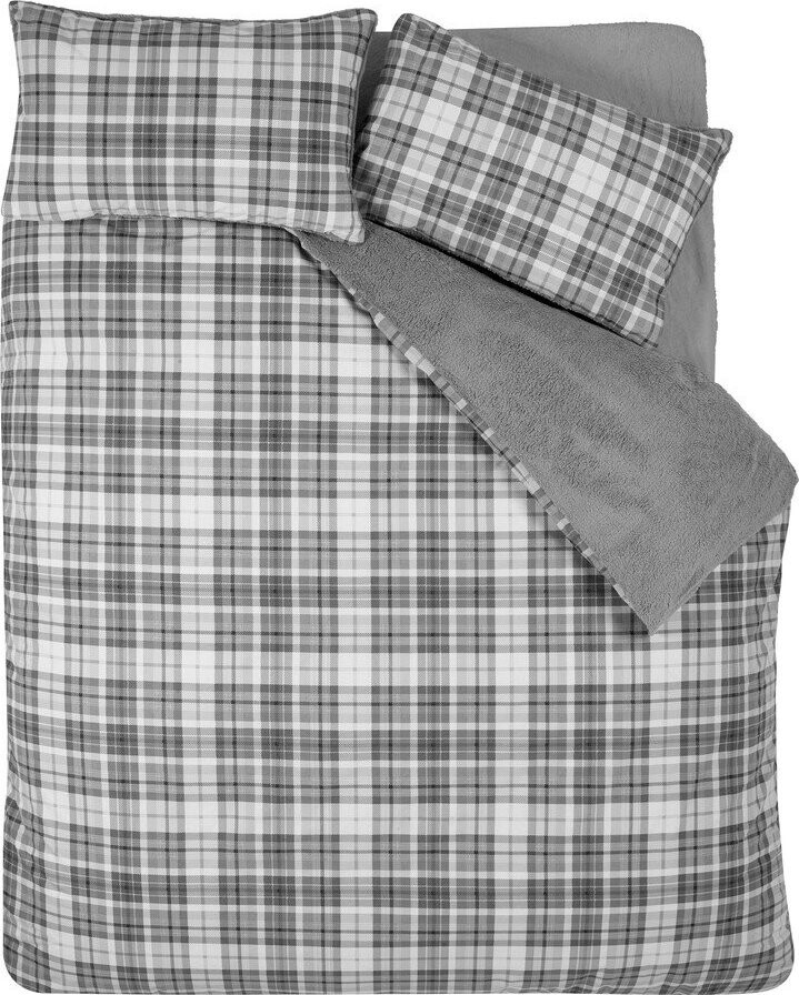 Šedé povlečení na dvoulůžko/prodloužené s beránkem 230x220 cm Cosy Sherpa Check – Catherine Lansfield