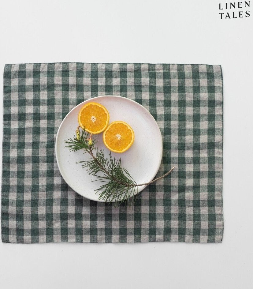 Lněné prostírání 35x45 cm Forest Green Gingham – Linen Tales