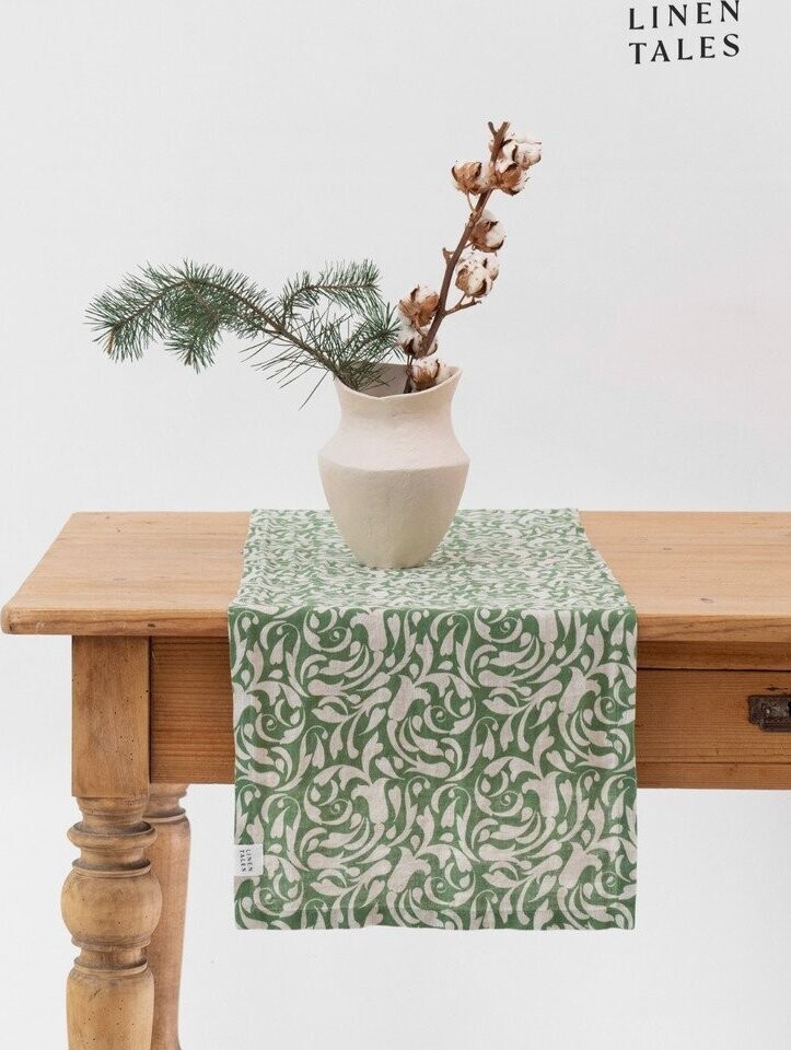 Lněný běhoun na stůl 40x150 cm Evergreen Damask – Linen Tales