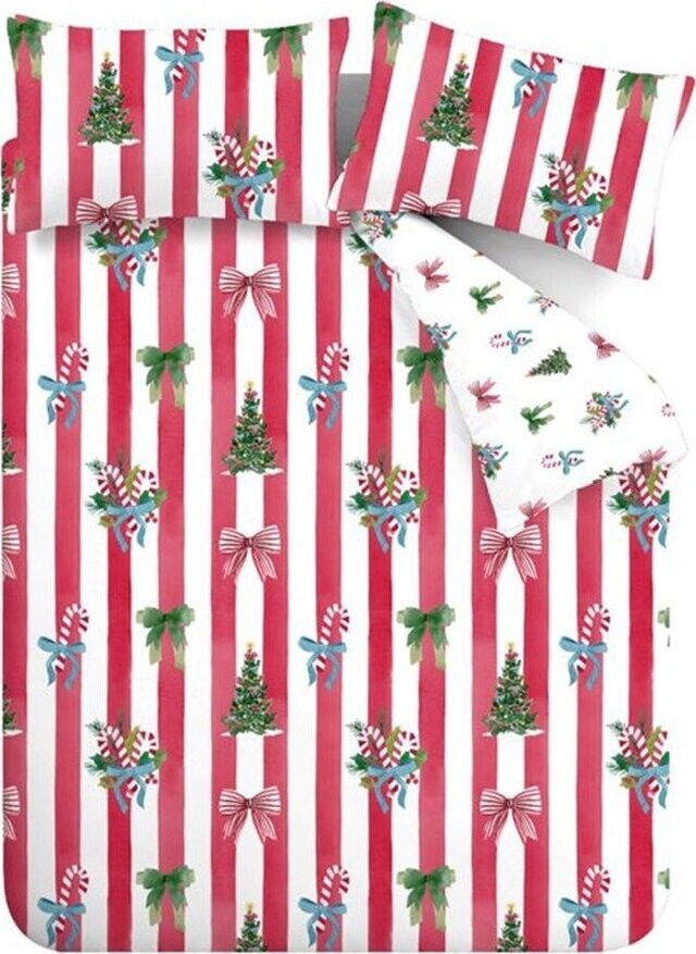 Červené/bílé povlečení na jednolůžko 135x200 cm Christmas Stripe – Catherine Lansfield