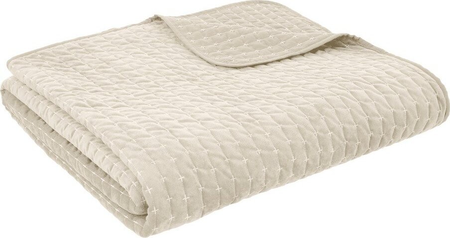 Béžový sametový prošívaný přehoz 240x260 cm Attica Velvet Embroidered – Bianca