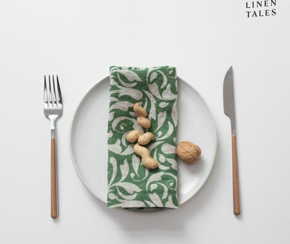 Lněný ubrousek 40x40 cm Evergreen Damask – Linen Tales