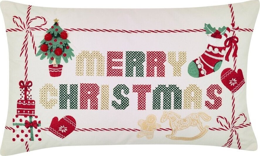 Bavlněný dekorační polštář s vánočním motivem 30x50 cm Merry Christmas Cross Stitch – Catherine Lansfield