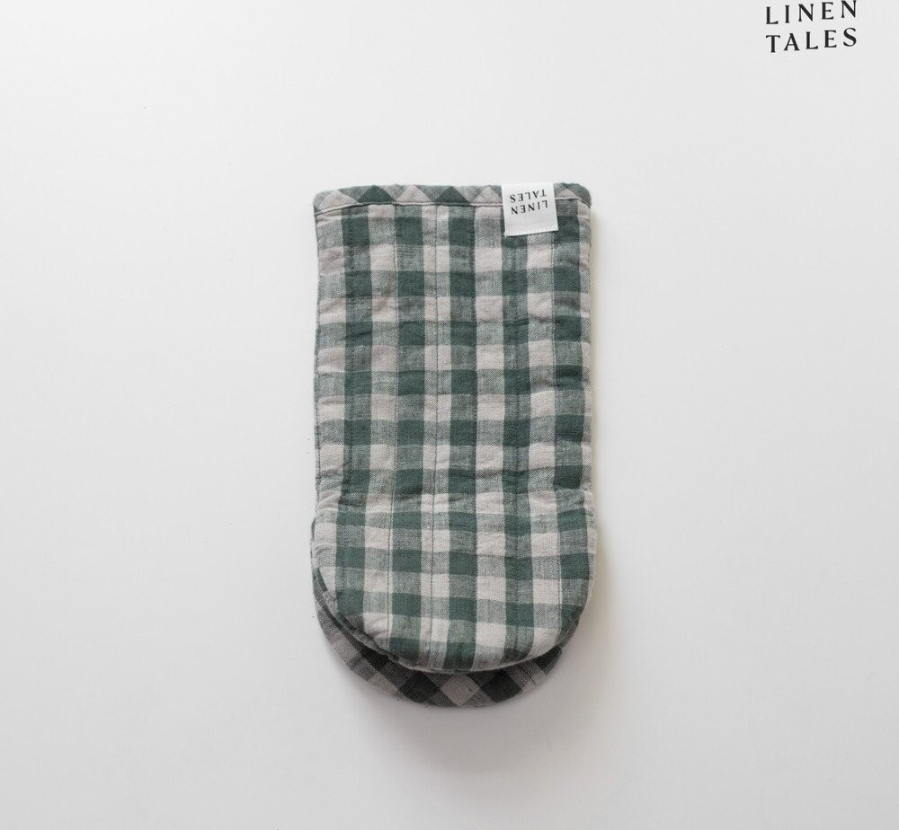 Lněná kuchyňská rukavice Forest Green Gingham – Linen Tales