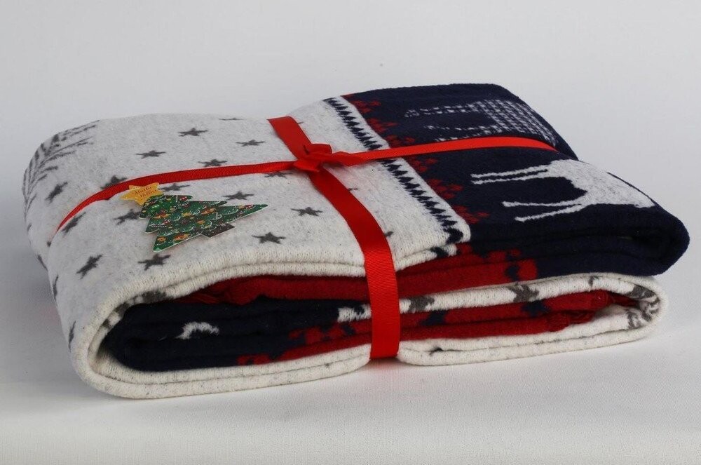 Červená/modrá deka s vánočním motivem s příměsí bavlny 150x200 cm – Mila Home