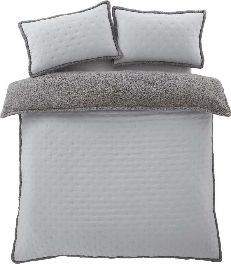 Šedé povlečení na dvoulůžko/prodloužené s beránkem 230x220 cm Cosy Nori – Catherine Lansfield