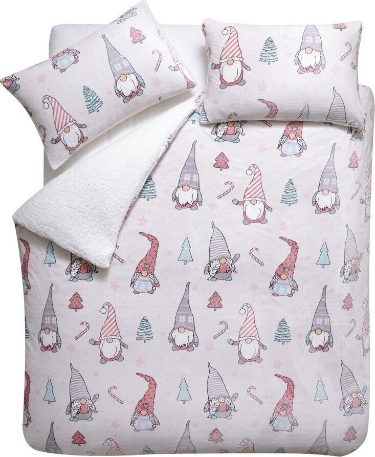 Světle růžové povlečení na jednolůžko z mikroplyše 135x200 cm Festive Gnomes – Catherine Lansfield