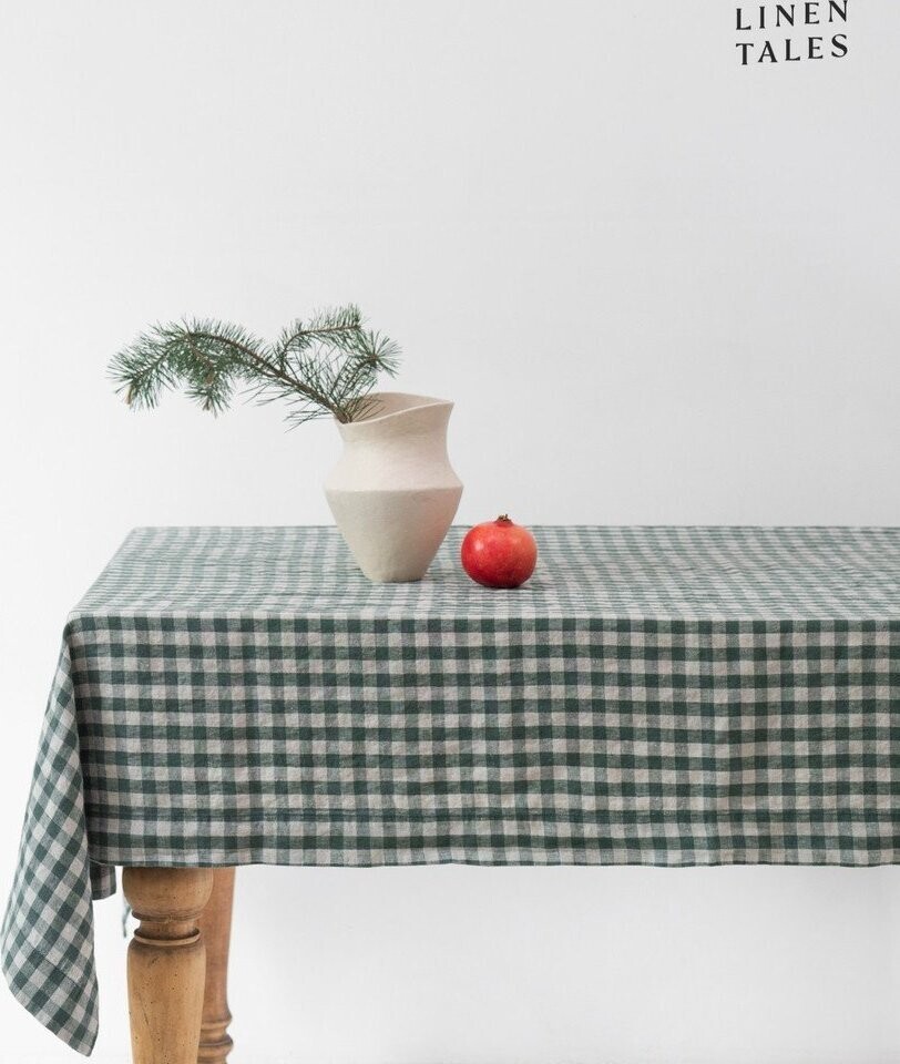 Lněný ubrus 140x200 cm Forest Green Gingham – Linen Tales