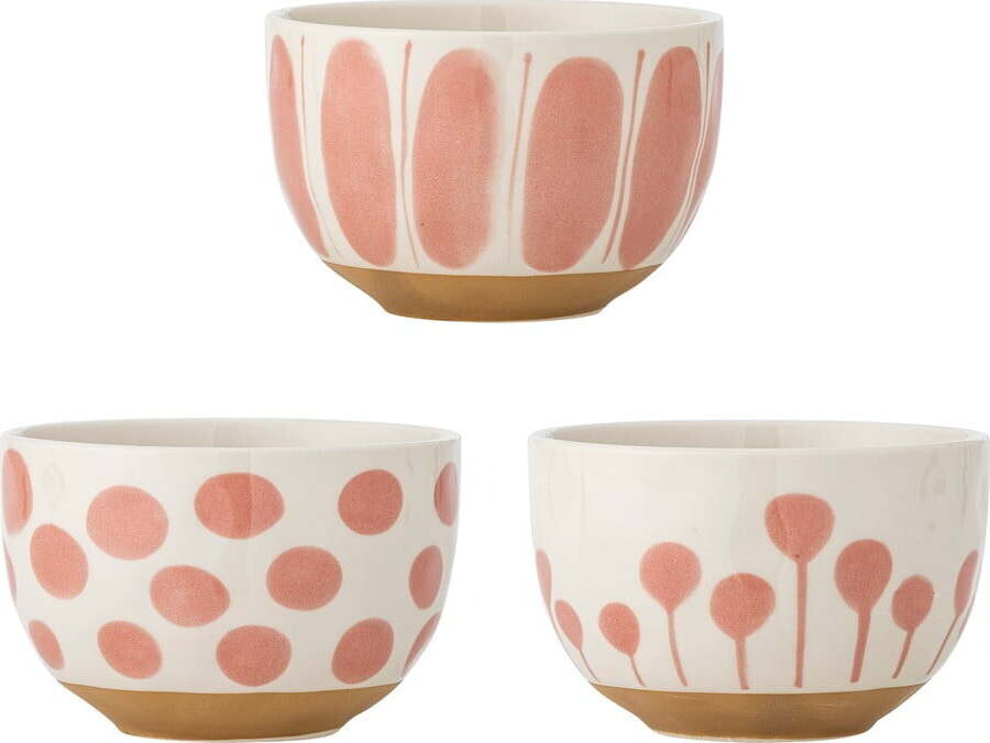 Misky v sadě 3 ks z kameniny v lososové barvě/krémové 500 ml Linora – Bloomingville