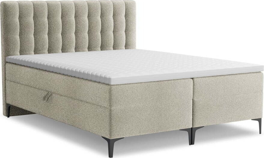 Taupe boxspring postel s úložným prostorem 180x200 cm Puhala – Makamii