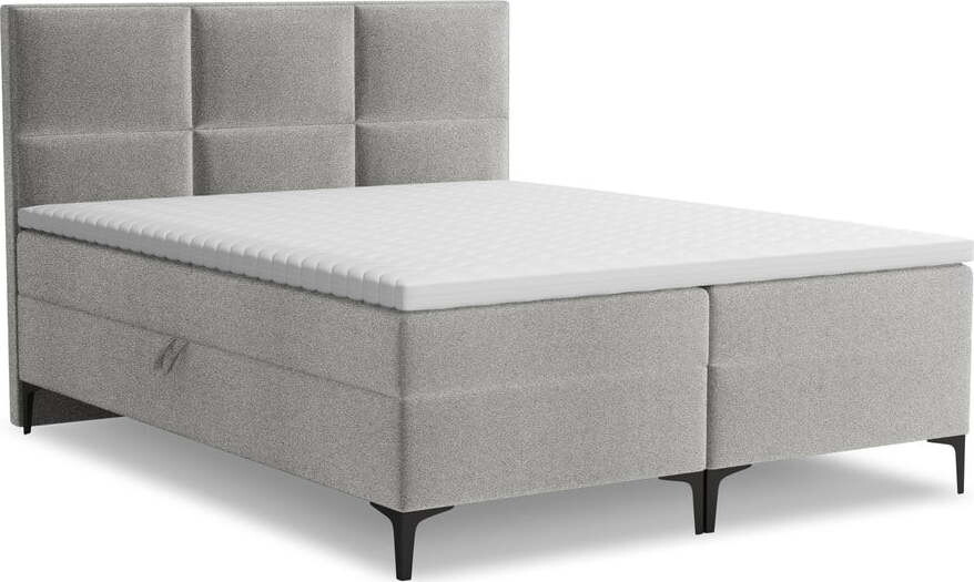 Světle šedá boxspring postel s úložným prostorem 160x200 cm Pakalana – Makamii