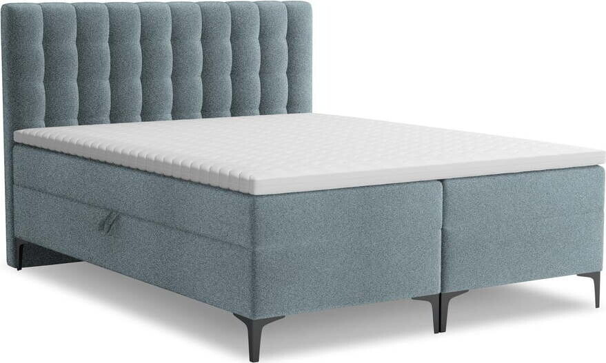 Světle modrá boxspring postel s úložným prostorem 160x200 cm Puhala – Makamii