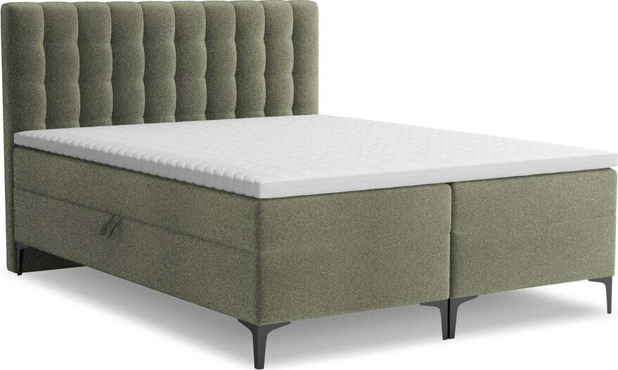 Zelená boxspring postel s úložným prostorem 140x200 cm Puhala – Makamii