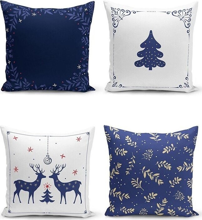 Povlaky na polštáře v sadě 4 ks s vánočním motivem 43x43 cm Blue Christmas – Mila Home
