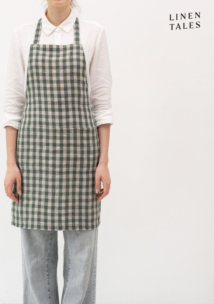 Lněná zástěra Forest Green Gingham – Linen Tales