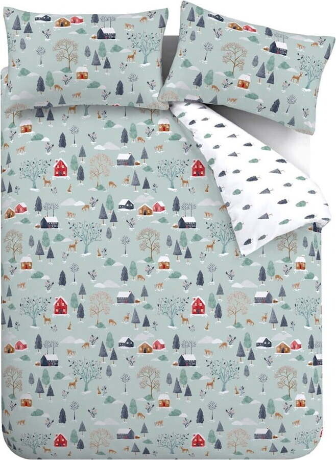 Šedomodré flanelové povlečení na dvoulůžko/prodloužené 230x220 cm Winter Scene – Bianca