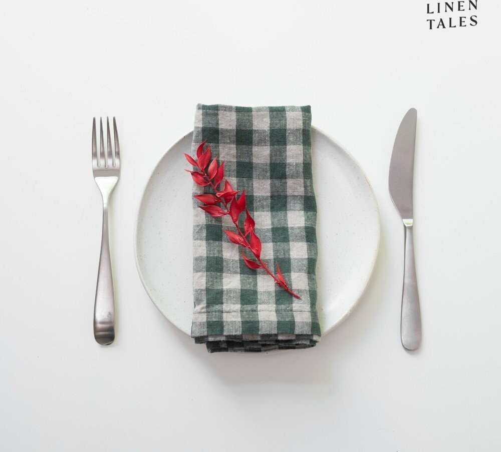 Lněné ubrousky v sadě 2 ks 40x40 cm Forest Green Gingham – Linen Tales