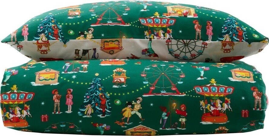 Zelené bavlněné dětské povlečení do postýlky 120x150 cm Christmas Fairground – Belle & Boo