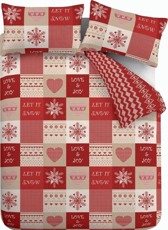 Červené/béžové povlečení na dvoulůžko/prodloužené 230x220 cm Let it Snow – Catherine Lansfield