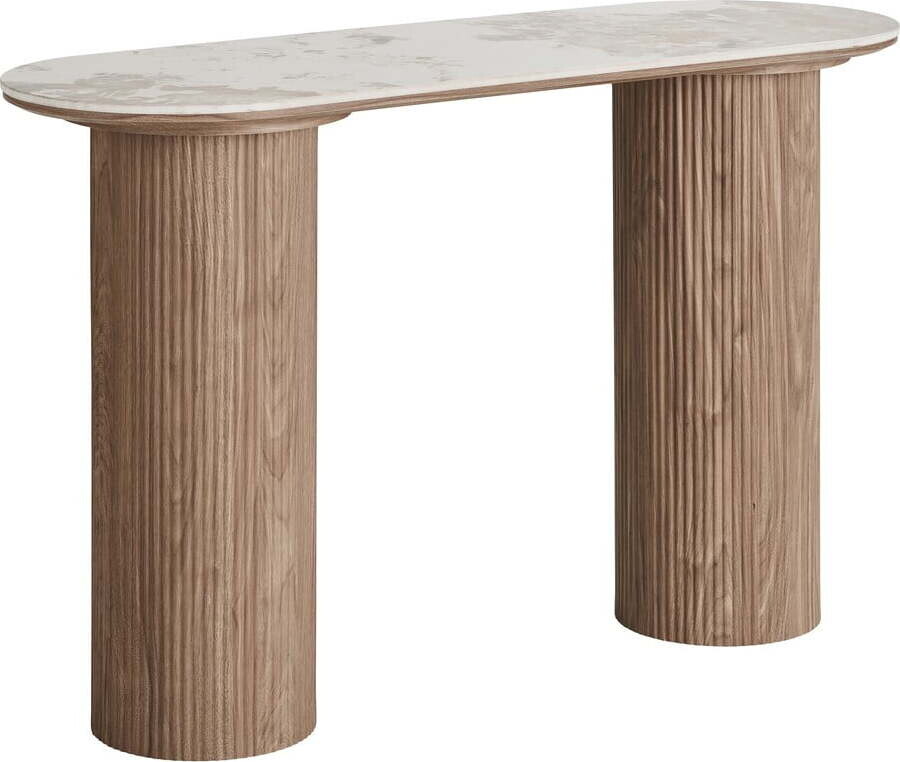 Béžový/v přírodní barvě konzolový stolek s deskou v dekoru mramoru 40x120 cm Athens – House Nordic