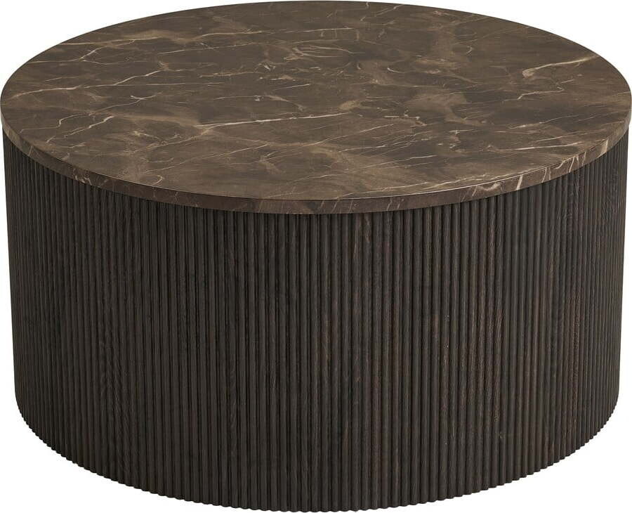 Tmavě hnědý kulatý konferenční stolek s deskou v dekoru mramoru ø 80 cm Rota – House Nordic