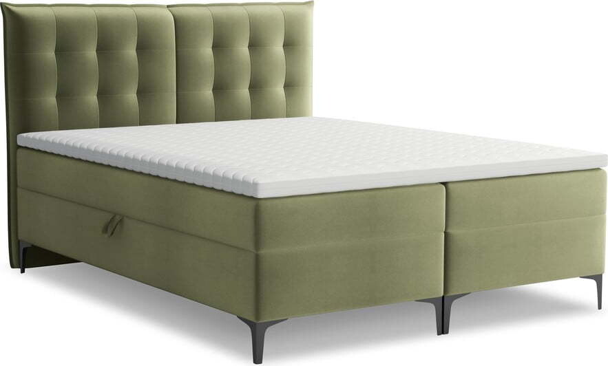 Zelená boxspring postel s úložným prostorem 140x200 cm Mikana – Makamii