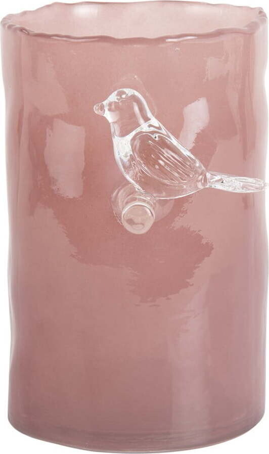 Růžová skleněná váza (výška 15 cm) Bird On Branch – PT LIVING