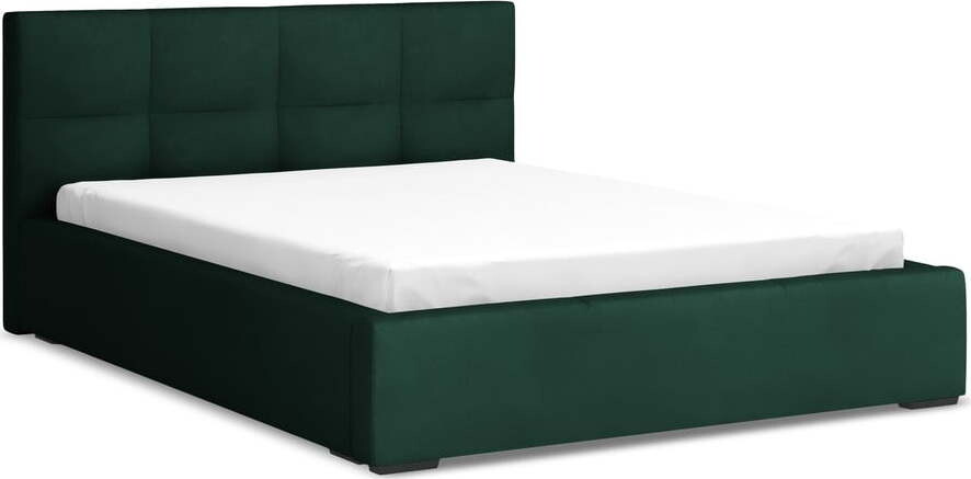 Tmavě zelená sametová čalouněná dvoulůžková postel s úložným prostorem s roštem 140x200 cm Hiko – Makamii