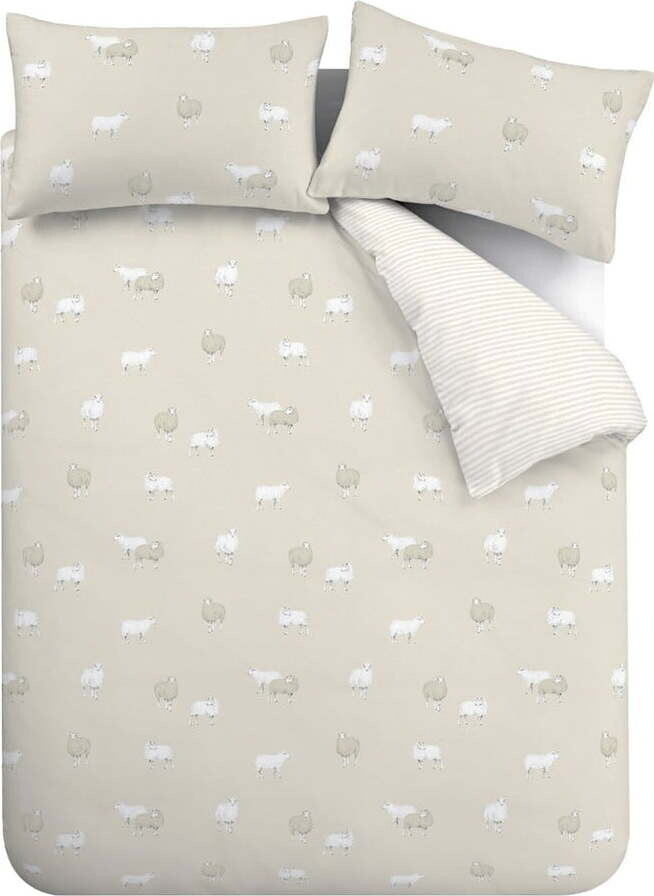 Béžové flanelové povlečení na dvoulůžko/prodloužené 230x220 cm Sheep – Catherine Lansfield