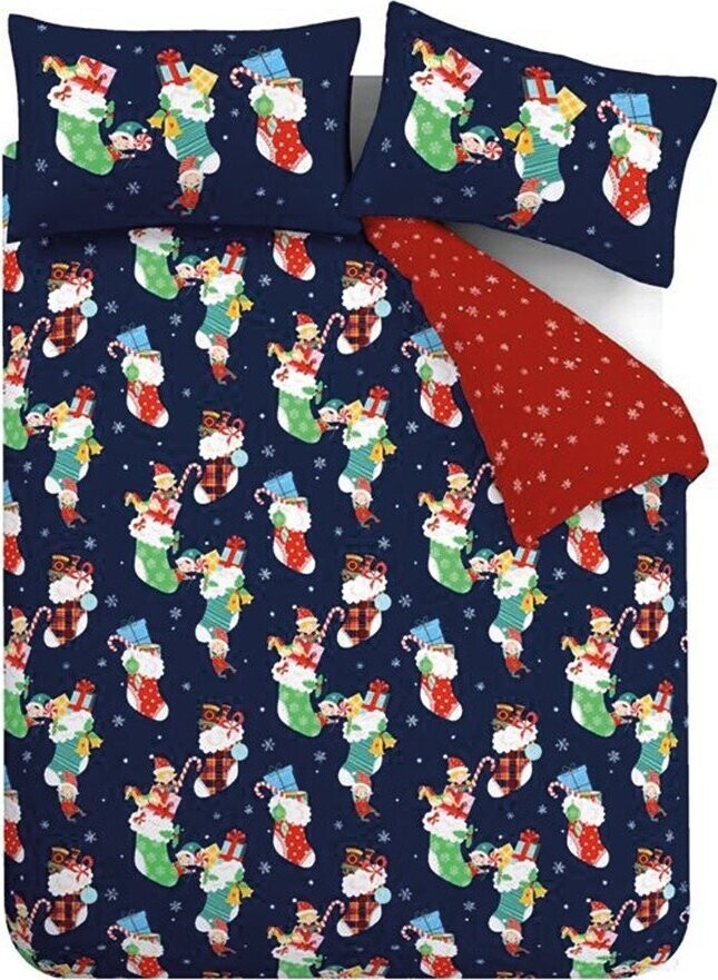 Červené/modré dětské povlečení do postýlky 120x150 cm Christmas Elves – Catherine Lansfield