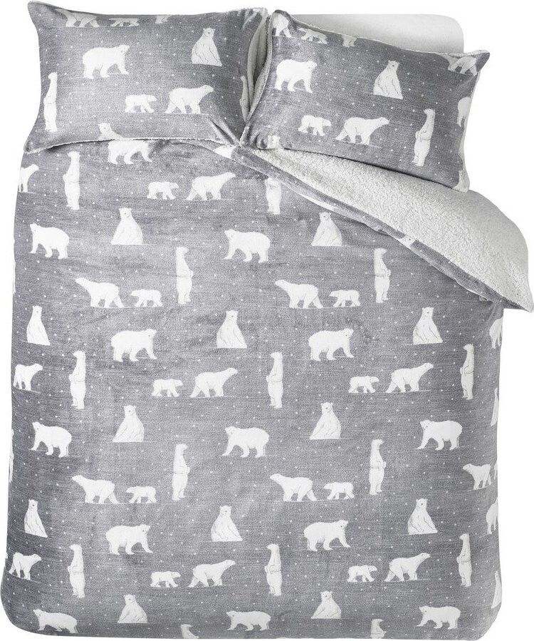 Šedé povlečení na jednolůžko s beránkem 135x200 cm Cosy Polar Bear – Catherine Lansfield