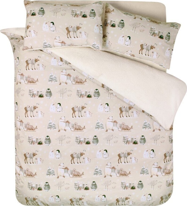 Béžové povlečení na dvoulůžko z mikroplyše 200x200 cm Winter Friends – Catherine Lansfield