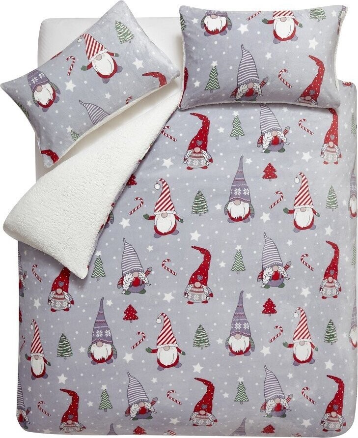 Šedé povlečení na dvoulůžko/prodloužené z mikroplyše 230x220 cm Festive Gnomes – Catherine Lansfield