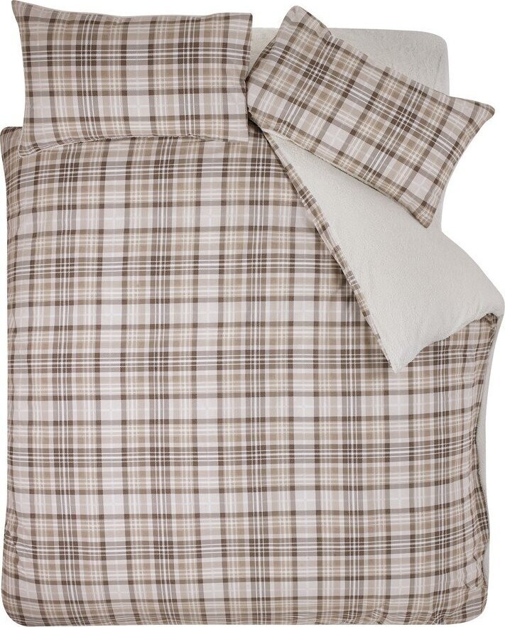 Hnědé povlečení na dvoulůžko s beránkem 200x200 cm Cosy Sherpa Check – Catherine Lansfield