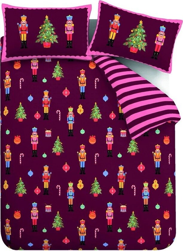 Růžové/fialové povlečení na jednolůžko 135x200 cm Nutcracker Stripe – Catherine Lansfield