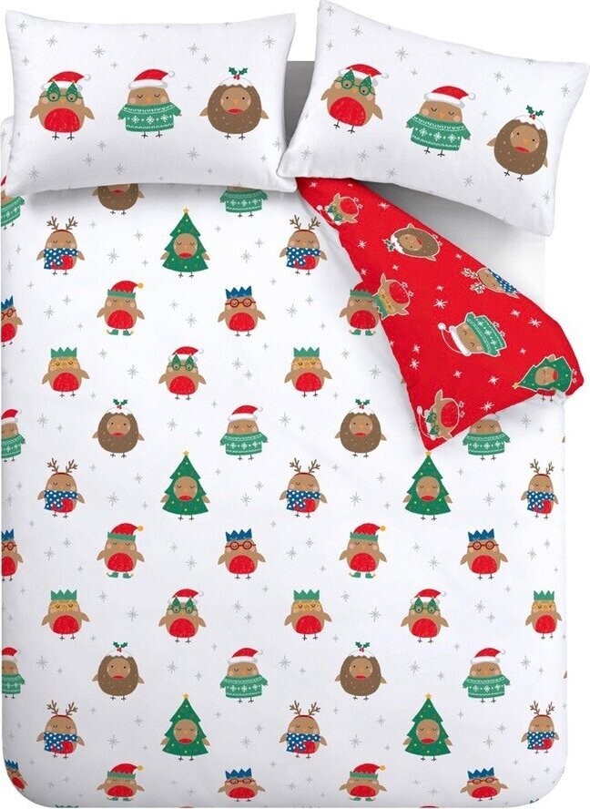 Červené/bílé povlečení na jednolůžko 135x200 cm Party Robins – Catherine Lansfield