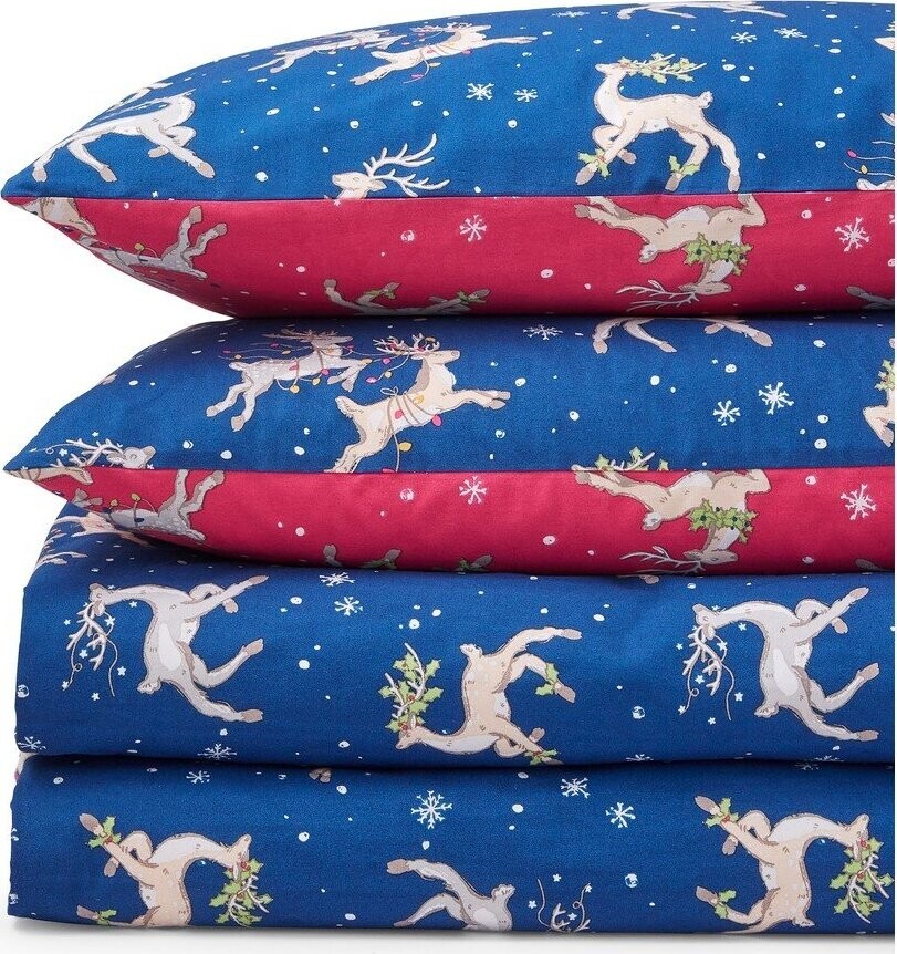 Červené/modré bavlněné povlečení na dvoulůžko/prodloužené 230x220 cm Christmas Reindeer – Their Nibs