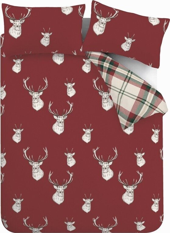 Červené povlečení na dvoulůžko/prodloužené 230x220 cm Munro Stag Check – Catherine Lansfield